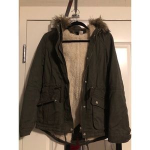 Olive green fur lined winter coat